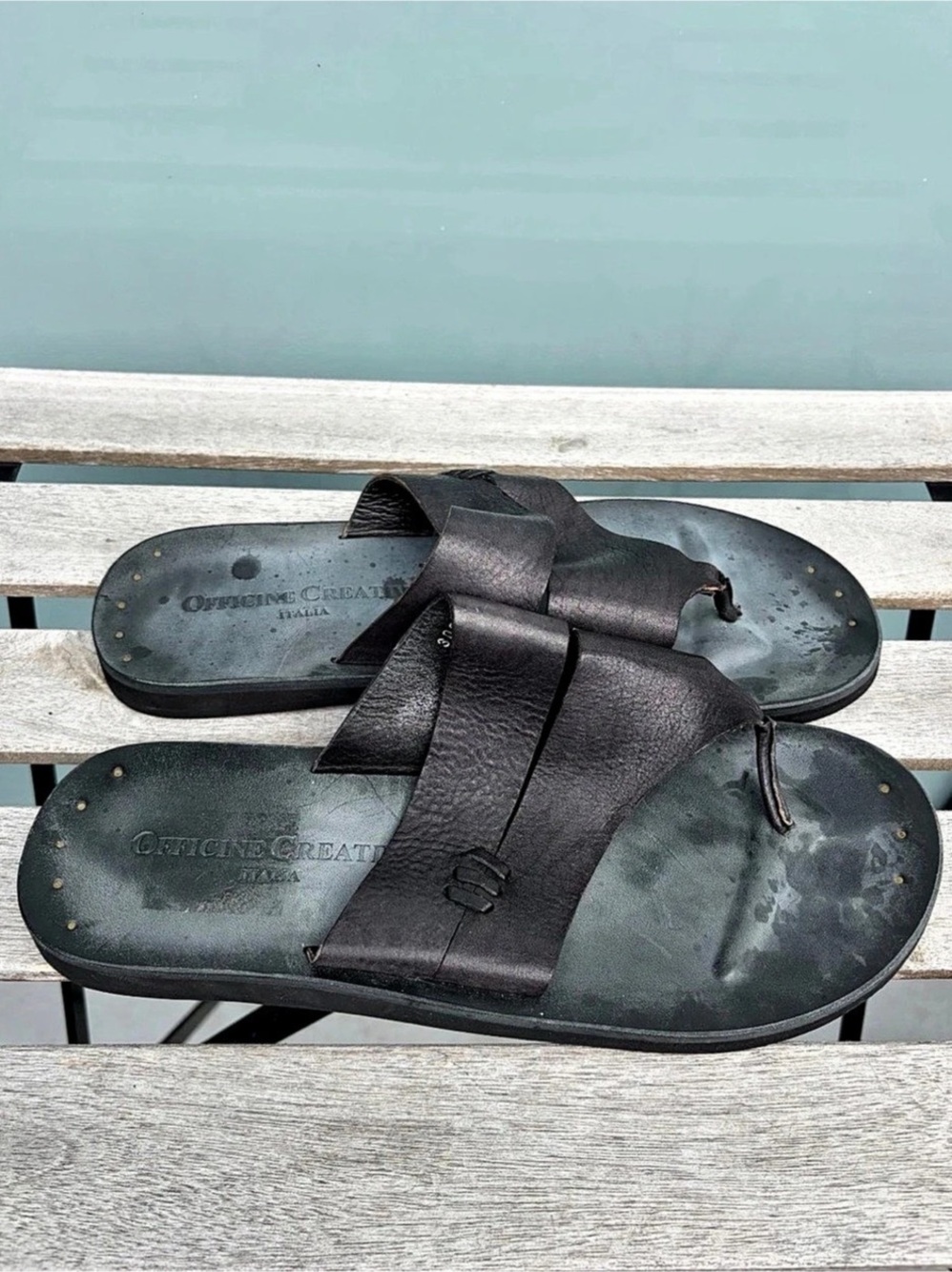 Officine Creative Black Leather Thong Slide Sandal Mens Size 43